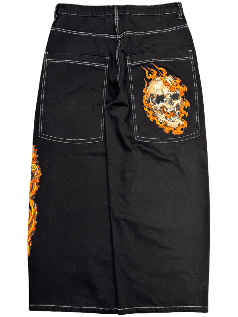 Black Flaming Skull Jeans Bombshell X GLOE - Gloe Product, Inc.