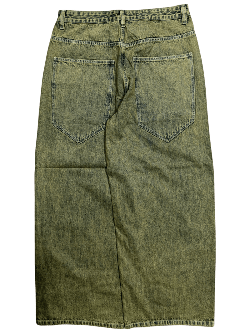 Green Washed Wide Leg Blank Stud Jeans - Gloe Product, Inc.