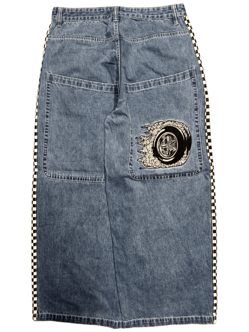 Blue Wide Leg GLOE Burn Out Jeans - Gloe Product, Inc.
