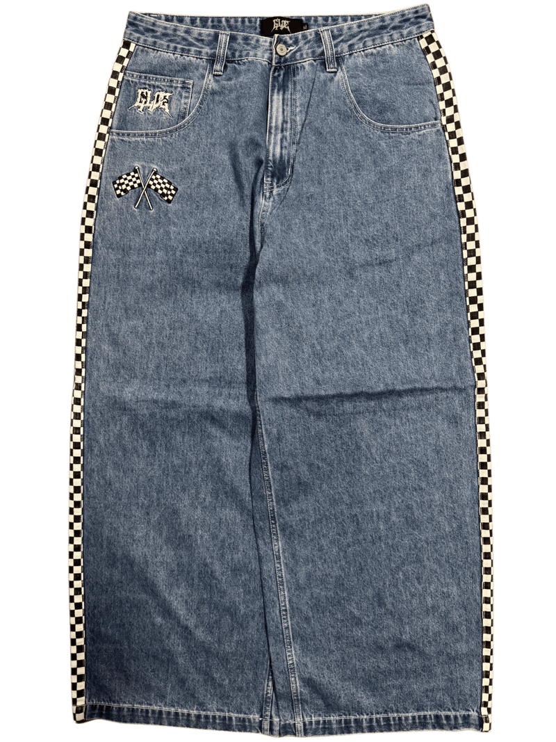 Blue Wide Leg GLOE Burn Out Jeans - Gloe Product, Inc.