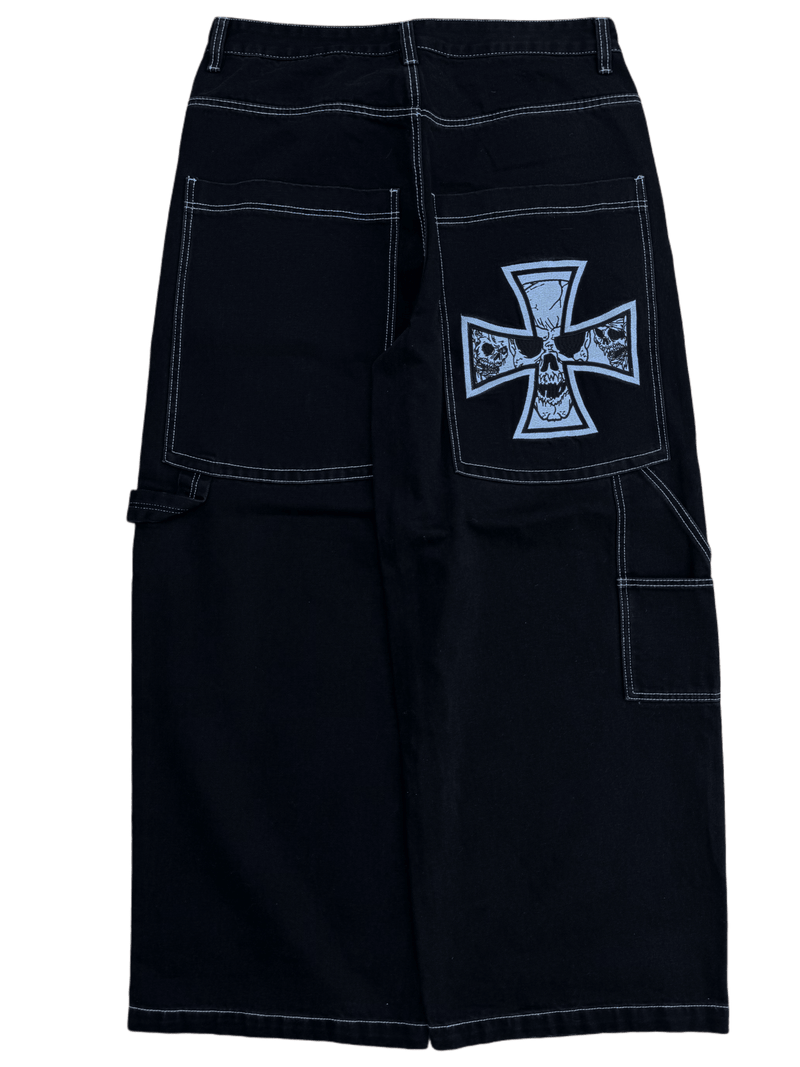 Black Wide Leg GLOE Cross Skull Carpenter Jeans - Gloe Product, Inc.