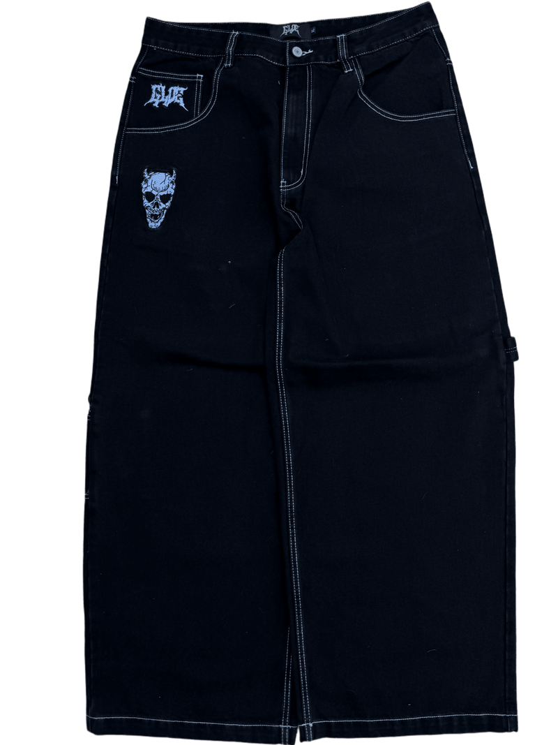 Black Wide Leg GLOE Cross Skull Carpenter Jeans - Gloe Product, Inc.