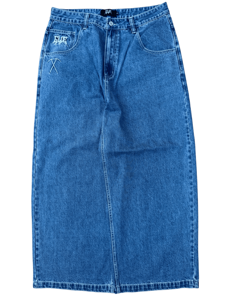 Blue Wide Leg GLOE Grim Reaper Jeans V2 - Gloe Product, Inc.