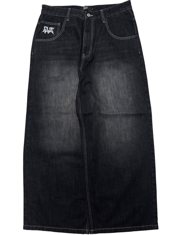 Black Washed Wide Leg GLOE Bat Jeans