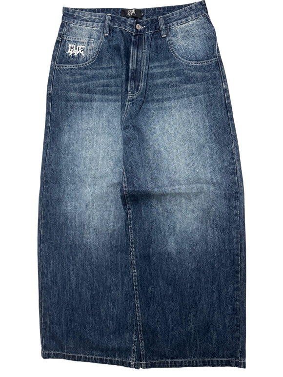 Blue Washed Wide Leg GLOE Snake Cross Jeans