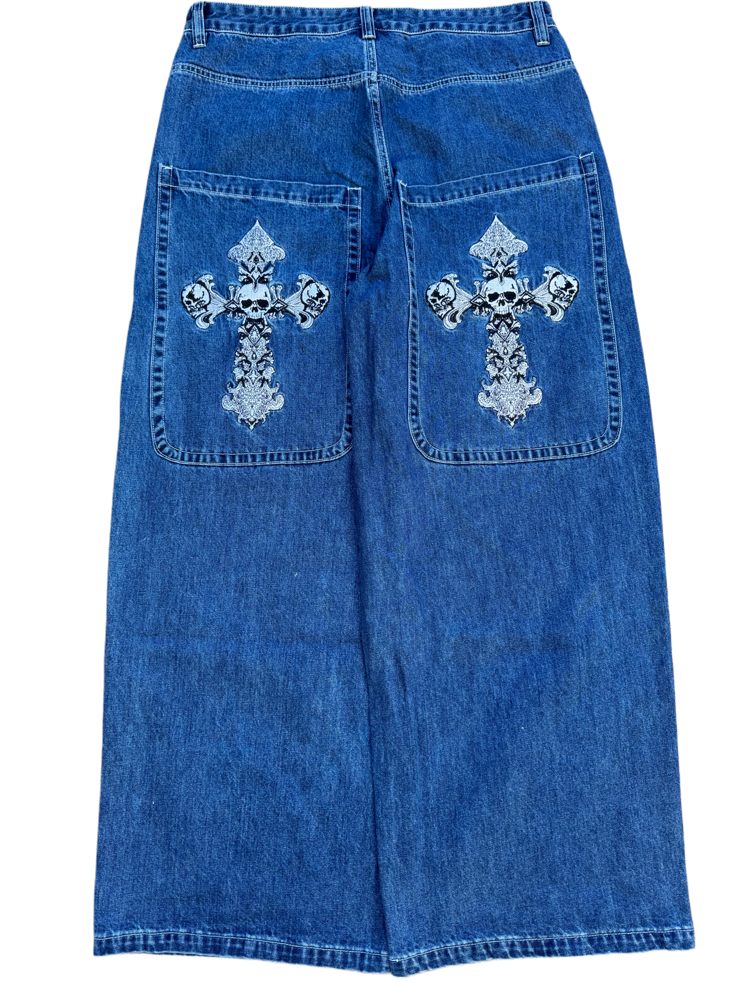 Blue Wideleg GLOE Skull Cross Jeans