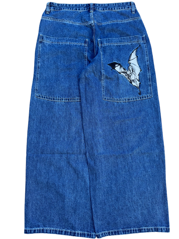 Blue Wide Leg GLOE Bat Jeans