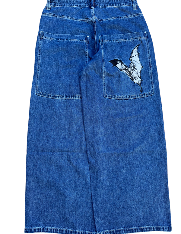 Blue Wide Leg GLOE Bat Jeans