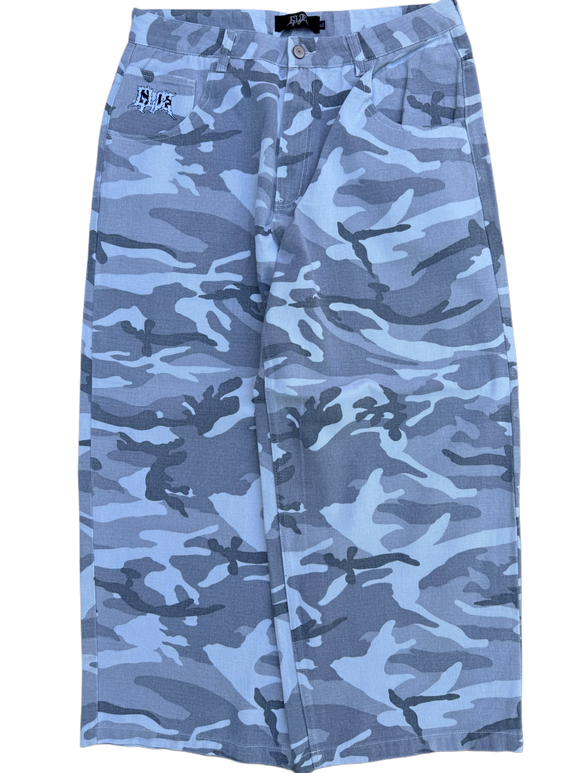 Light Camo Wide Leg GLOE Skull Flag Jeans