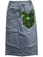 Blue Wide Leg GLOE Green Skull Jeans - Gloe Product, Inc.