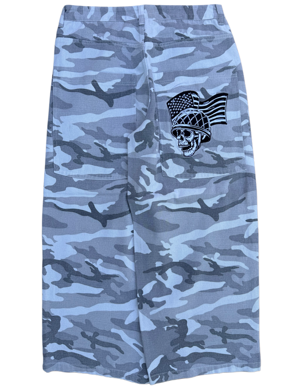 Light Camo Wide Leg GLOE Skull Flag Jeans