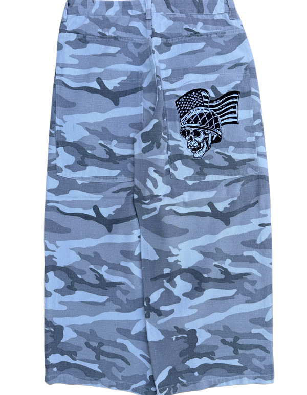 Light Camo Wide Leg GLOE Skull Flag Jeans