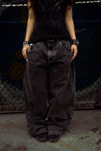 Black Wide Leg GLOE Skull Cross Jeans