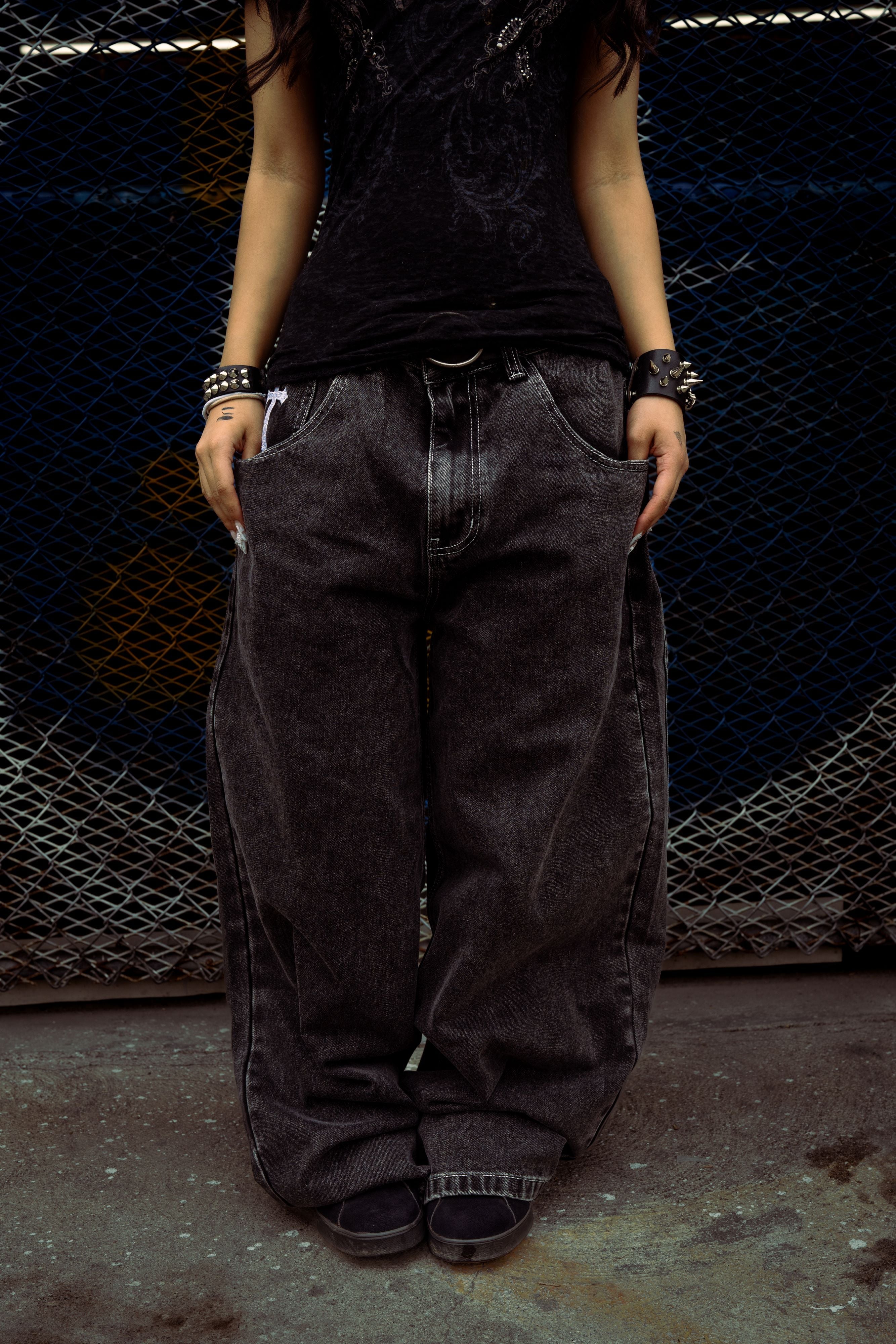 Black Wide Leg GLOE Skull Cross Jeans