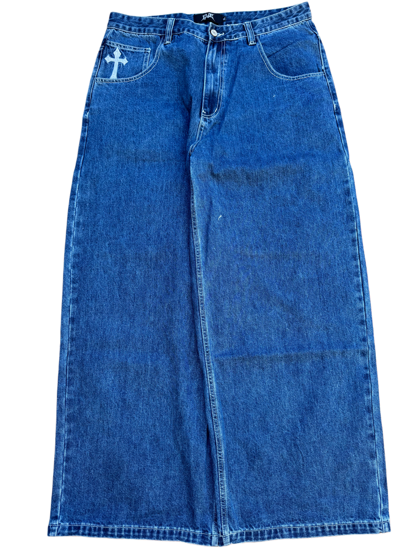 Blue Wideleg GLOE Skull Cross Jeans