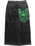 Black Wide Leg GLOE Green Skull Jeans - Gloe Product, Inc.