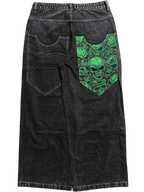 Black Wide Leg GLOE Green Skull Jeans - Gloe Product, Inc.