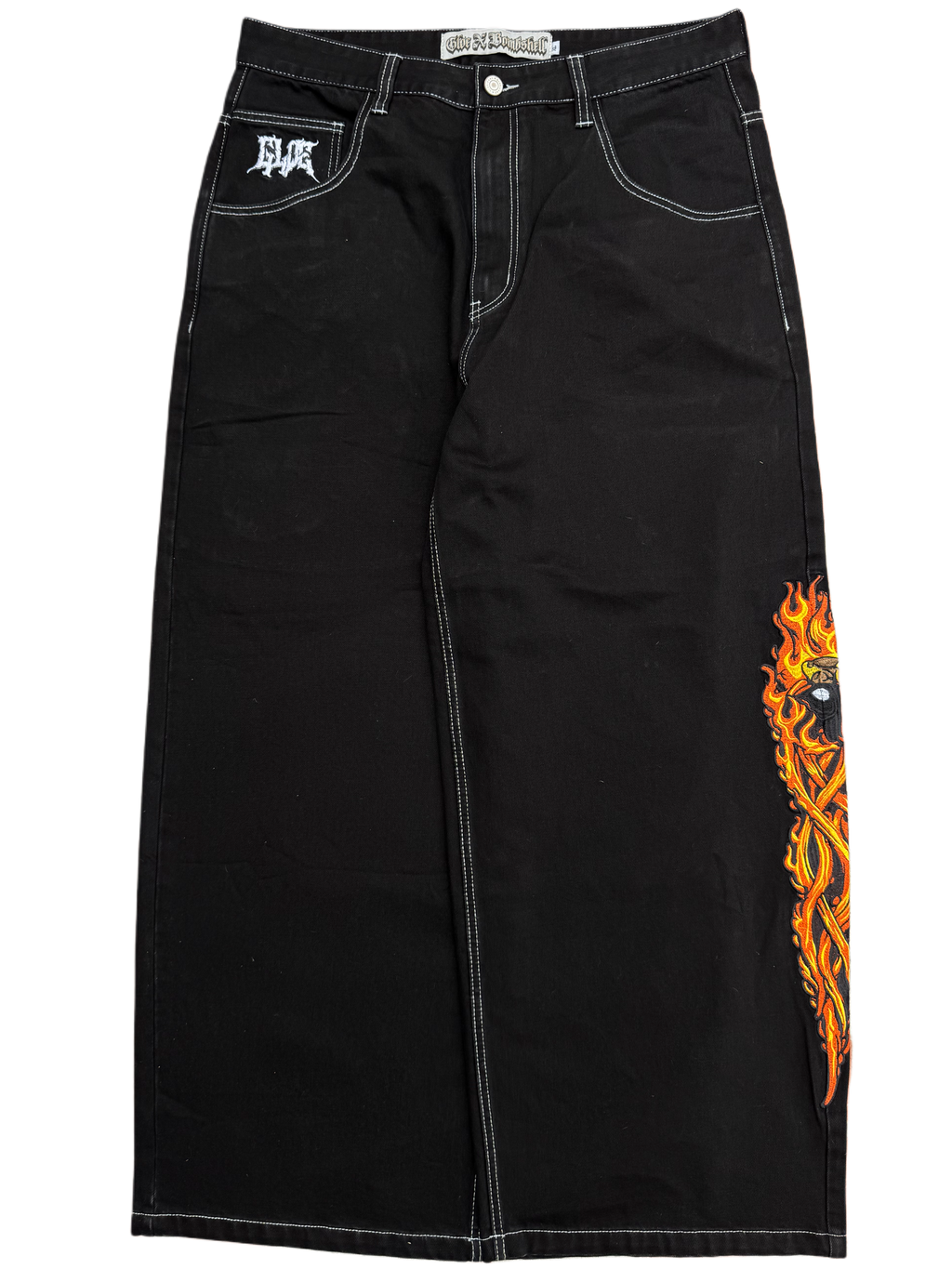 Black Flaming Skull Jeans Bombshell X GLOE