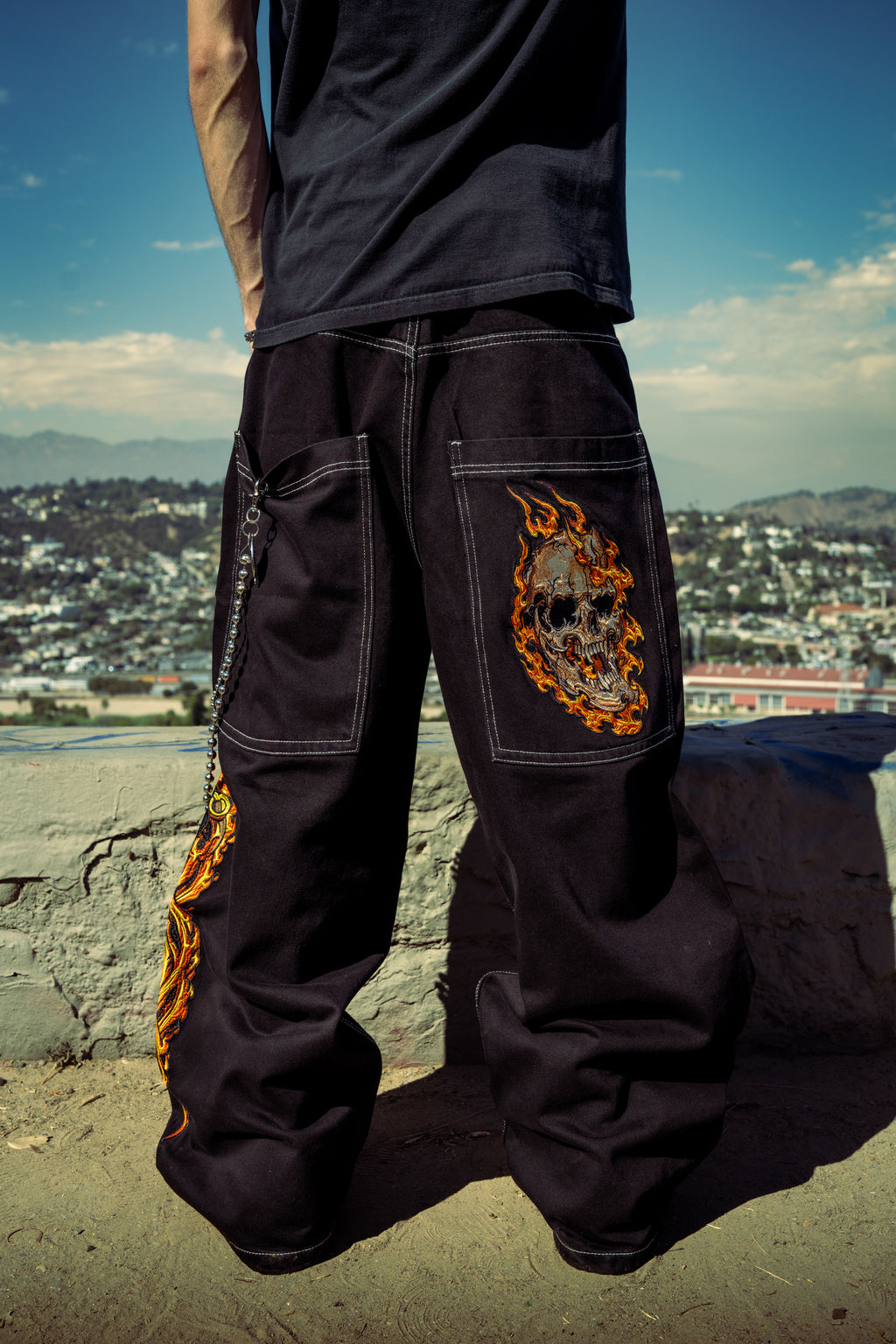 Black Flaming Skull Jeans Bombshell X GLOE