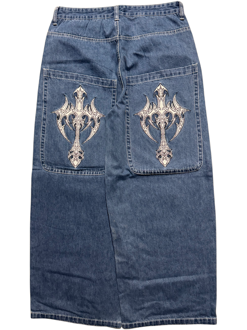 Blue Wide Leg GLOE Cyber Cross Jeans
