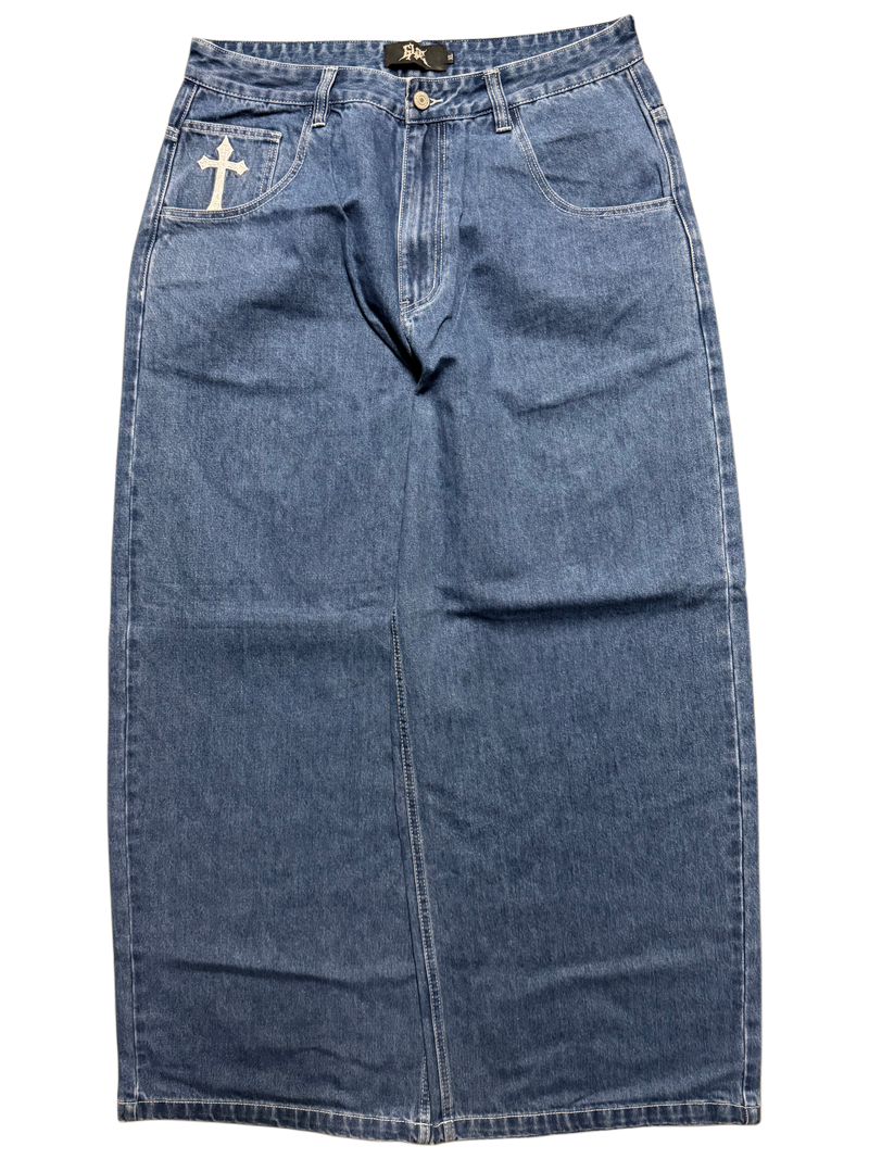 Blue Wide Leg GLOE Cyber Cross Jeans