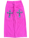 Pink Wide Leg GLOE Skull Cross Jeans
