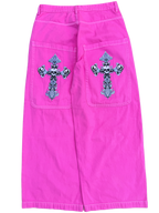 Pink Wide Leg GLOE Skull Cross Jeans