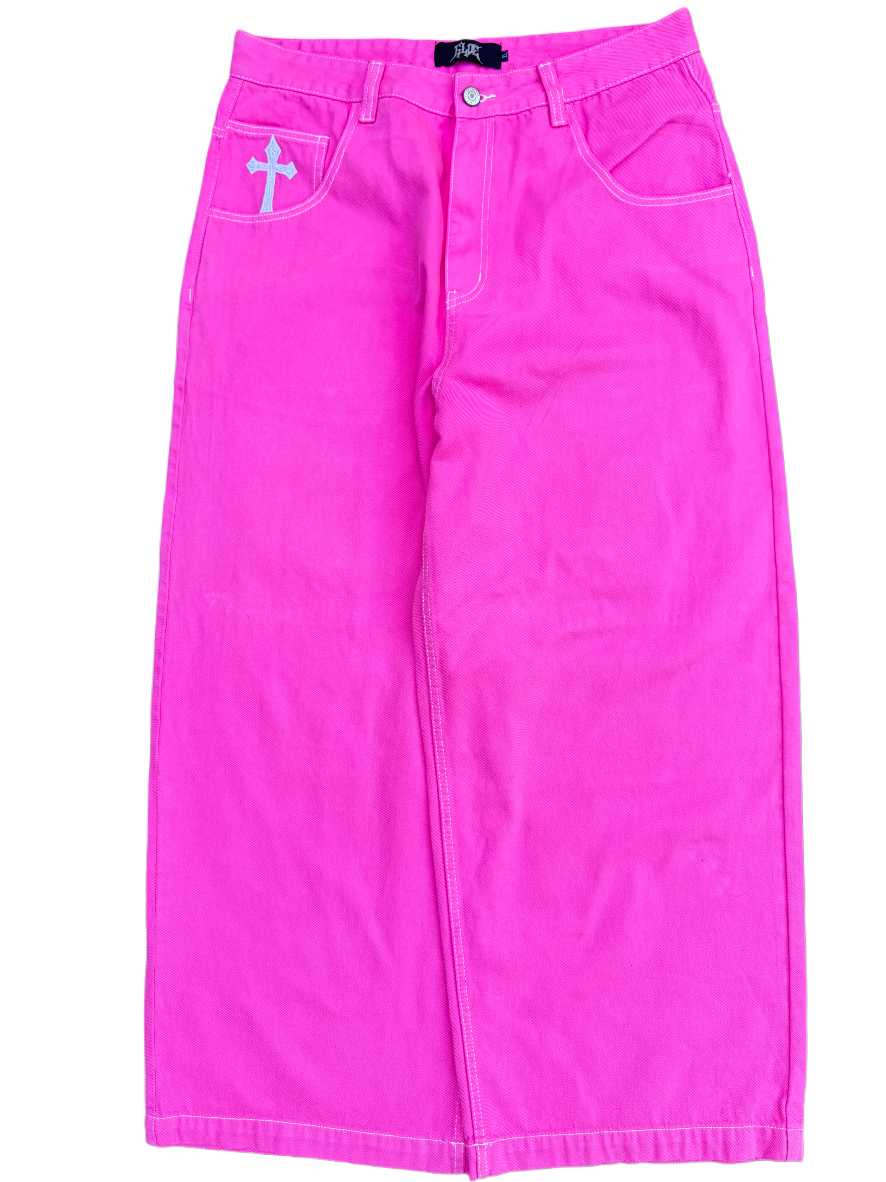 Pink Wide Leg GLOE Skull Cross Jeans