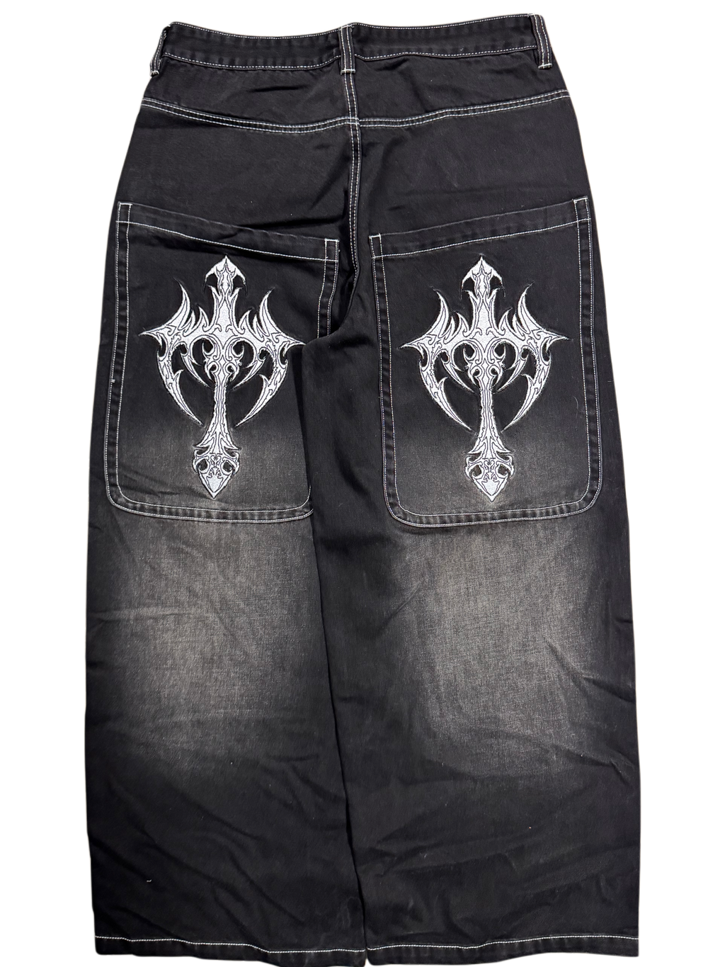 Black Wide Leg GLOE Cyber Cross Jeans