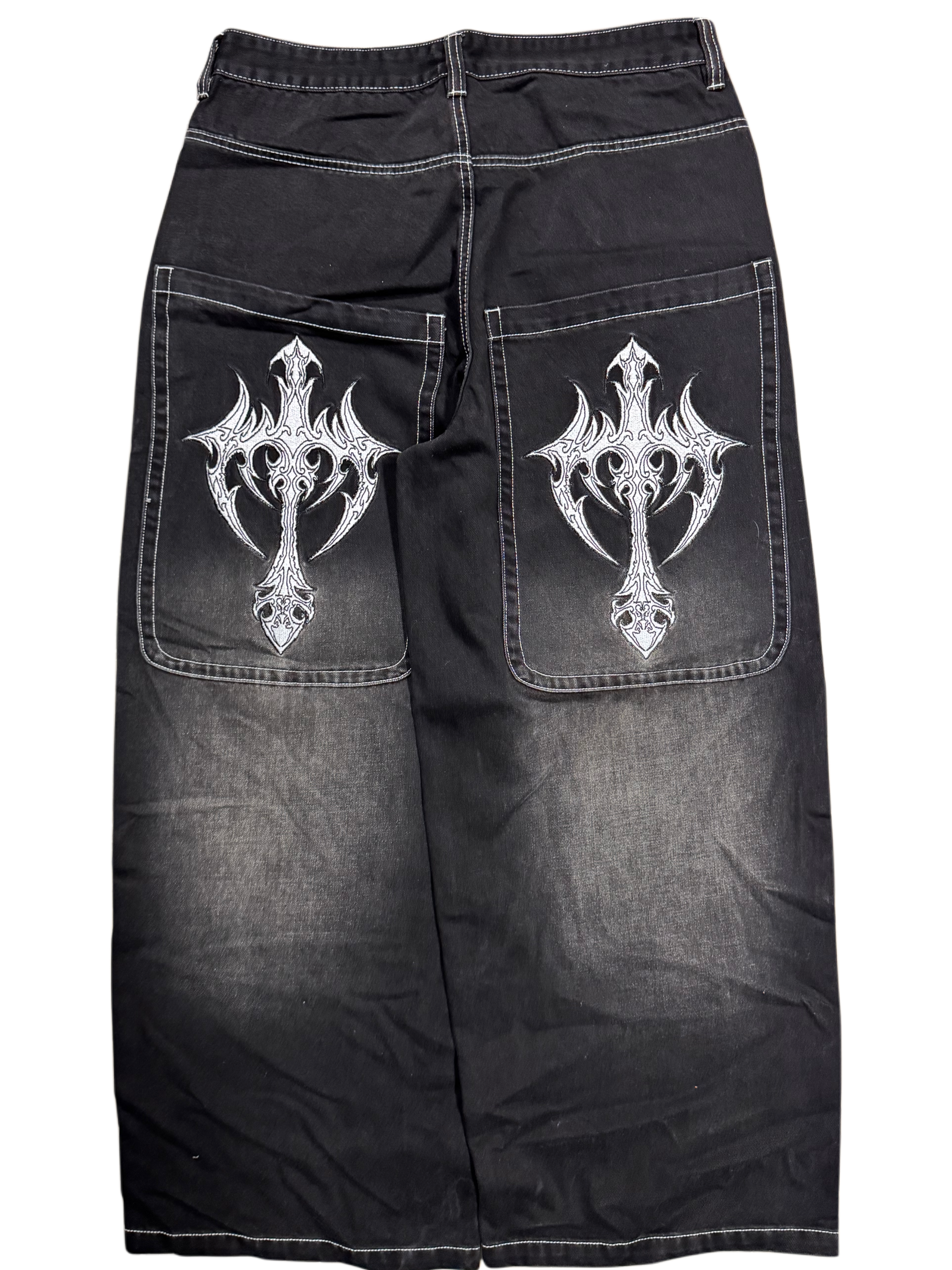 Black Wide Leg GLOE Cyber Cross Jeans