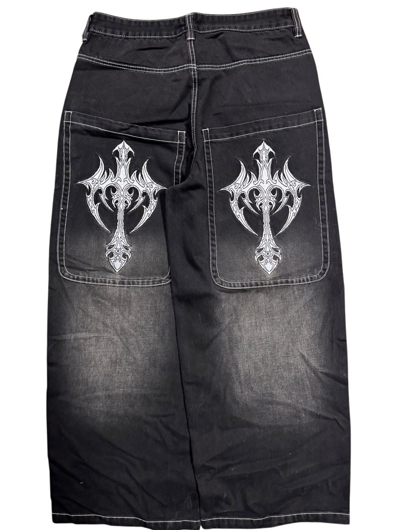 Black Wide Leg GLOE Cyber Cross Jeans