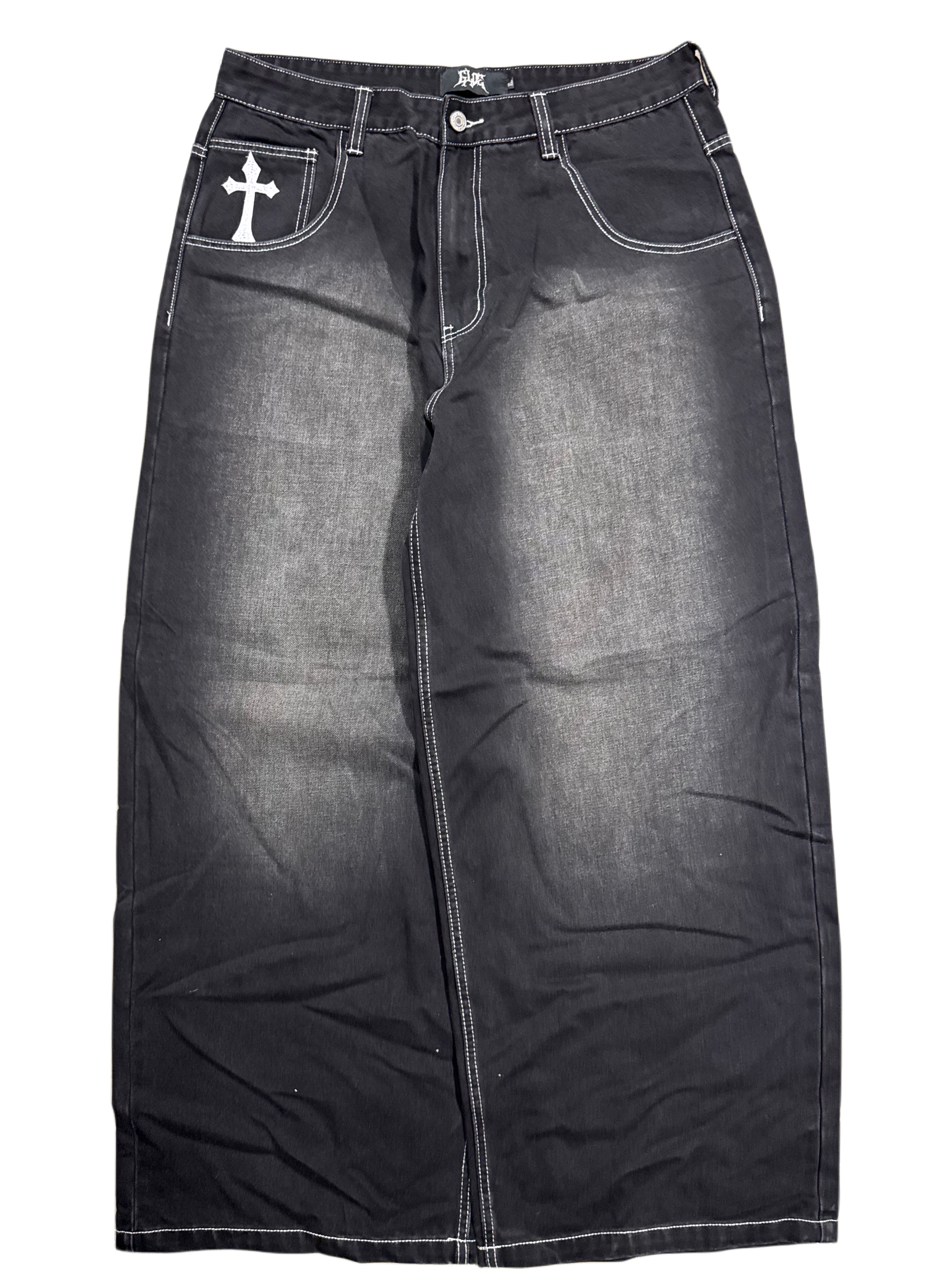 Black Wide Leg GLOE Cyber Cross Jeans