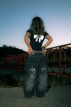 Black Wide Leg GLOE Cyber Cross Jeans