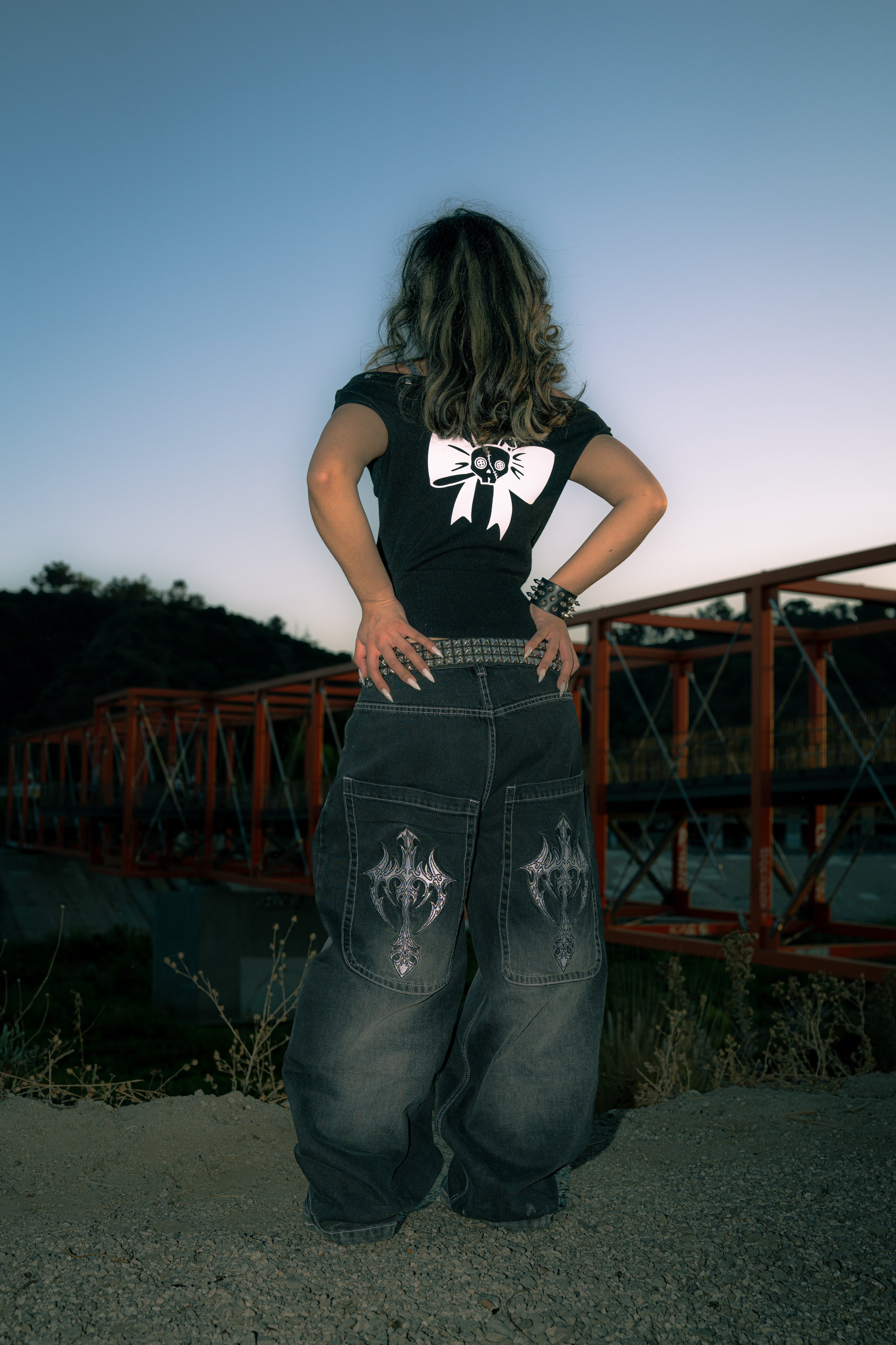 Black Wide Leg GLOE Cyber Cross Jeans