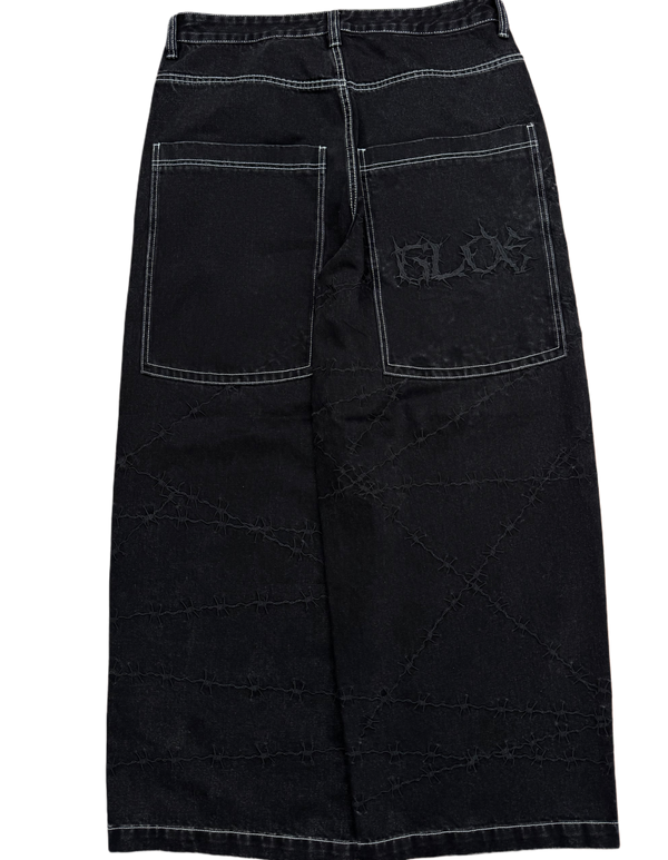 Black Stitch-Black Wide Leg GLOE Barbwire Jeans