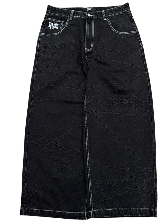 Black Stitch-Black Wide Leg GLOE Barbwire Jeans