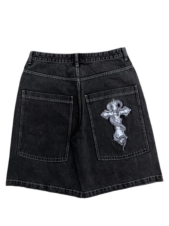 Black Wide Leg GLOE Skull Cross Jeans