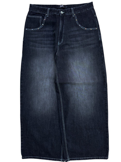 Black Washed Wide Leg Blank Stud Jeans v2