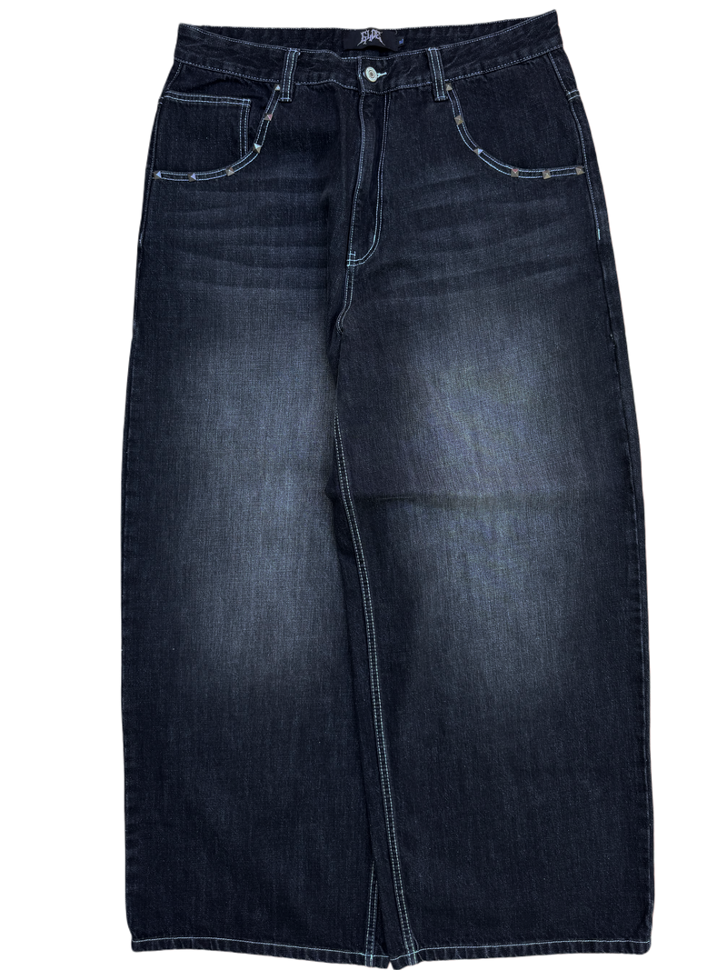 Black Washed Wide Leg Blank Stud Jeans v2