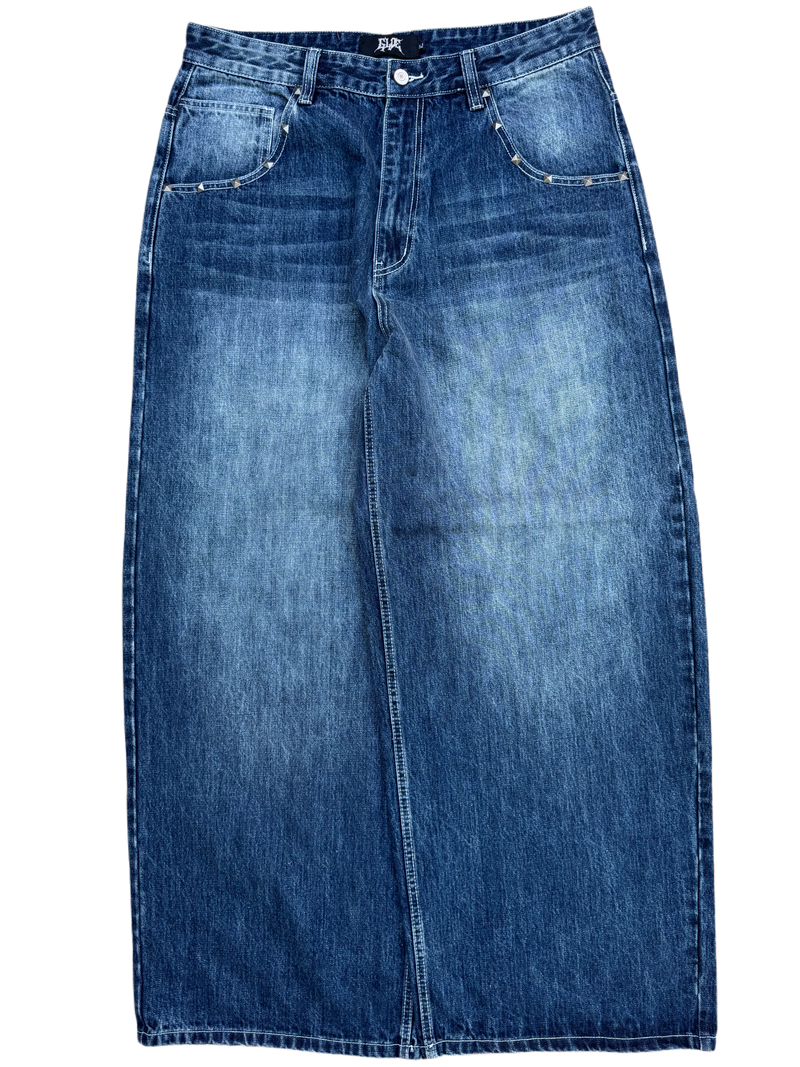 Blue Washed Wide Leg Blank Stud Jeans v2