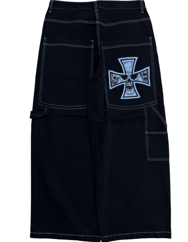Black Wide Leg GLOE Cross Skull Carpenter Jeans