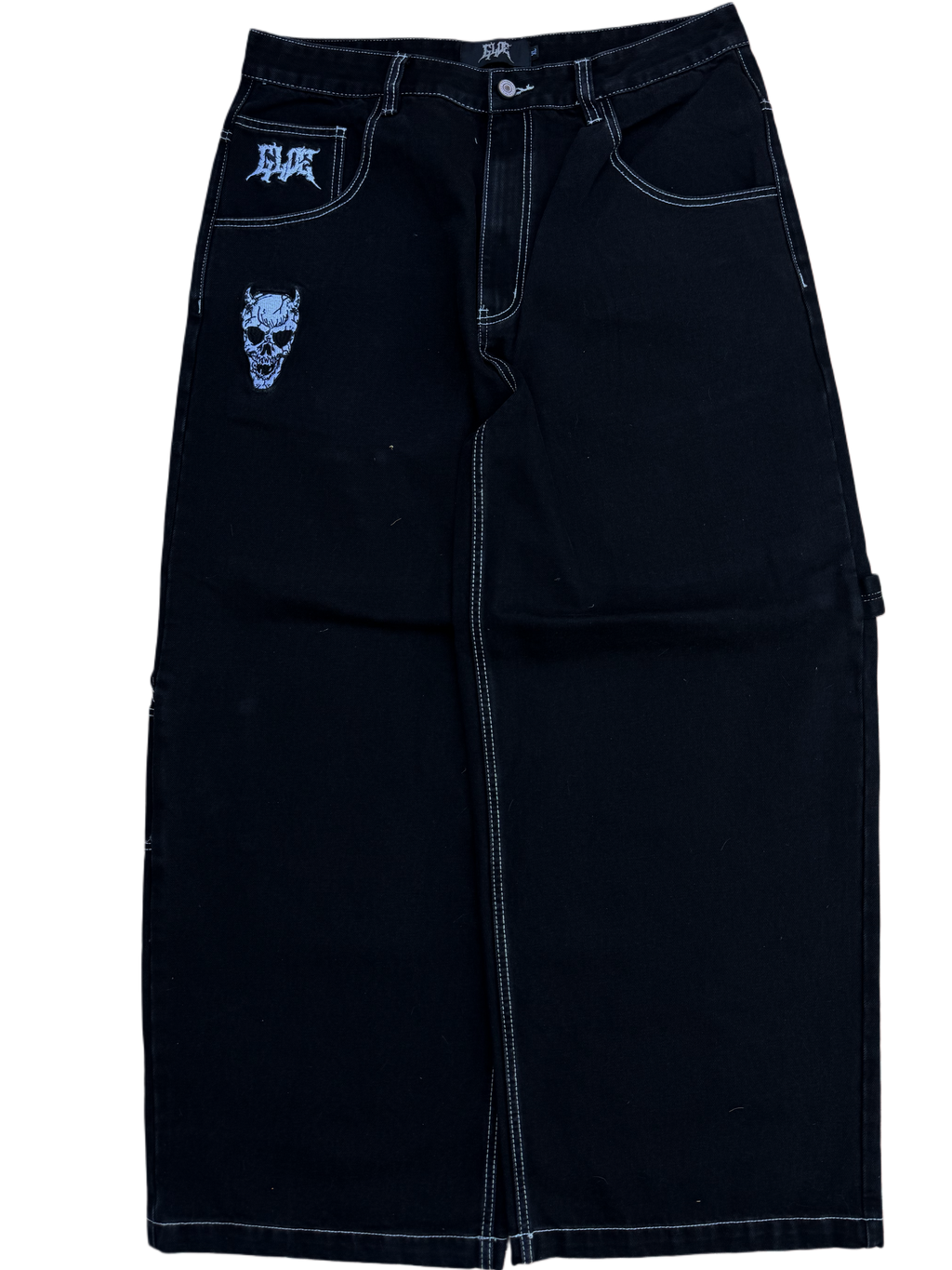 Black Wide Leg GLOE Cross Skull Carpenter Jeans