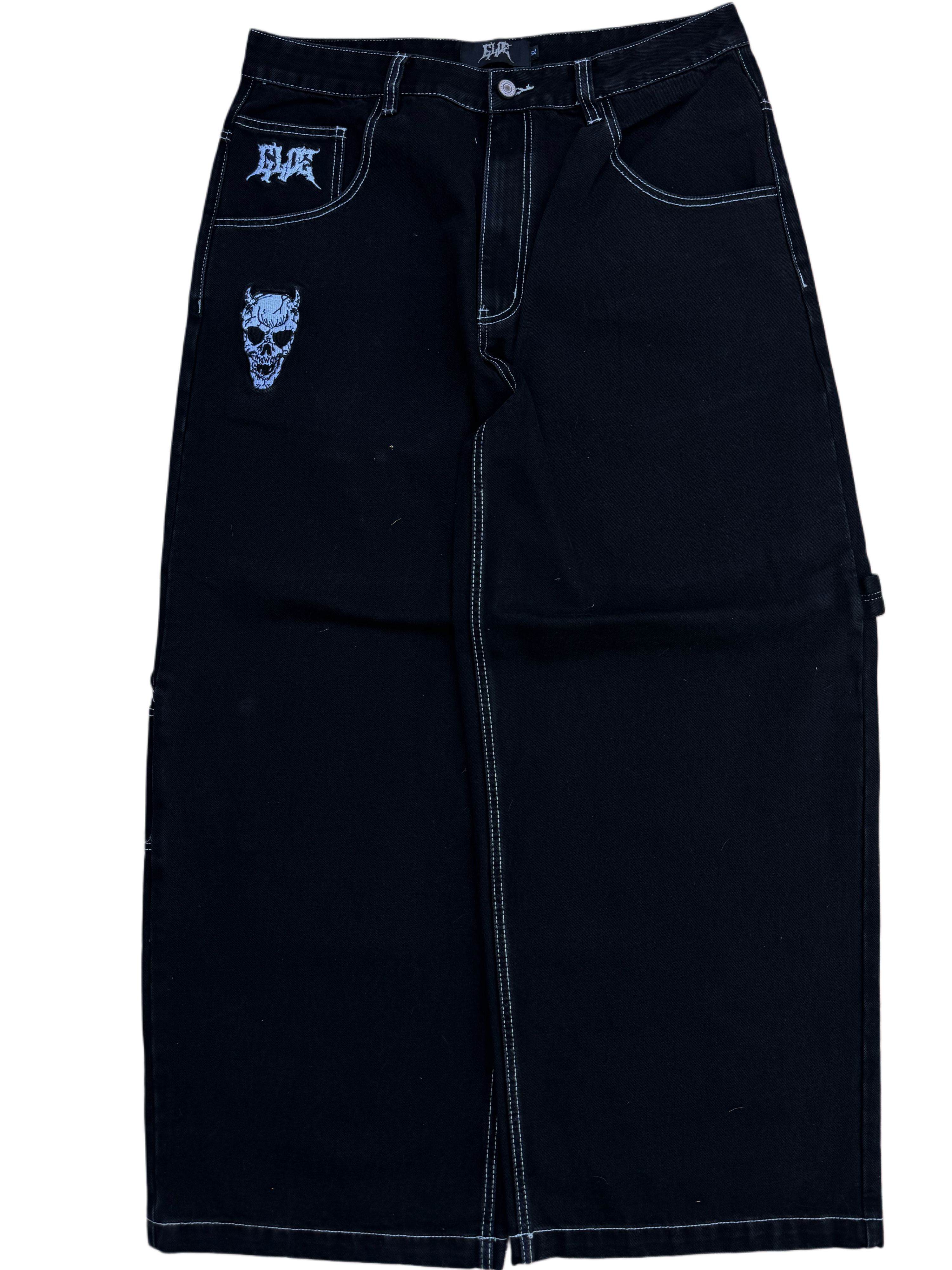 Black Wide Leg GLOE Cross Skull Carpenter Jeans