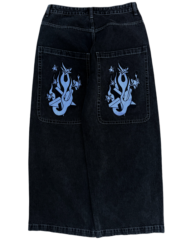 Black Wide Leg GLOE Star Jeans