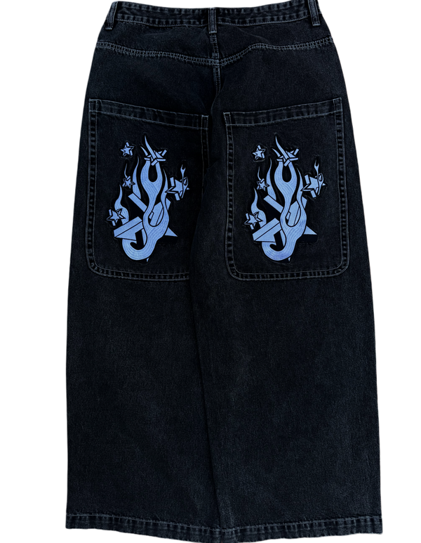 Black Wide Leg GLOE Star Jeans