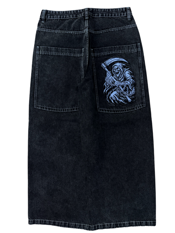 Black Wide Leg GLOE Grim Reaper Jeans V2