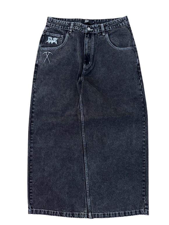 Black Wide Leg GLOE Grim Reaper Jeans V2