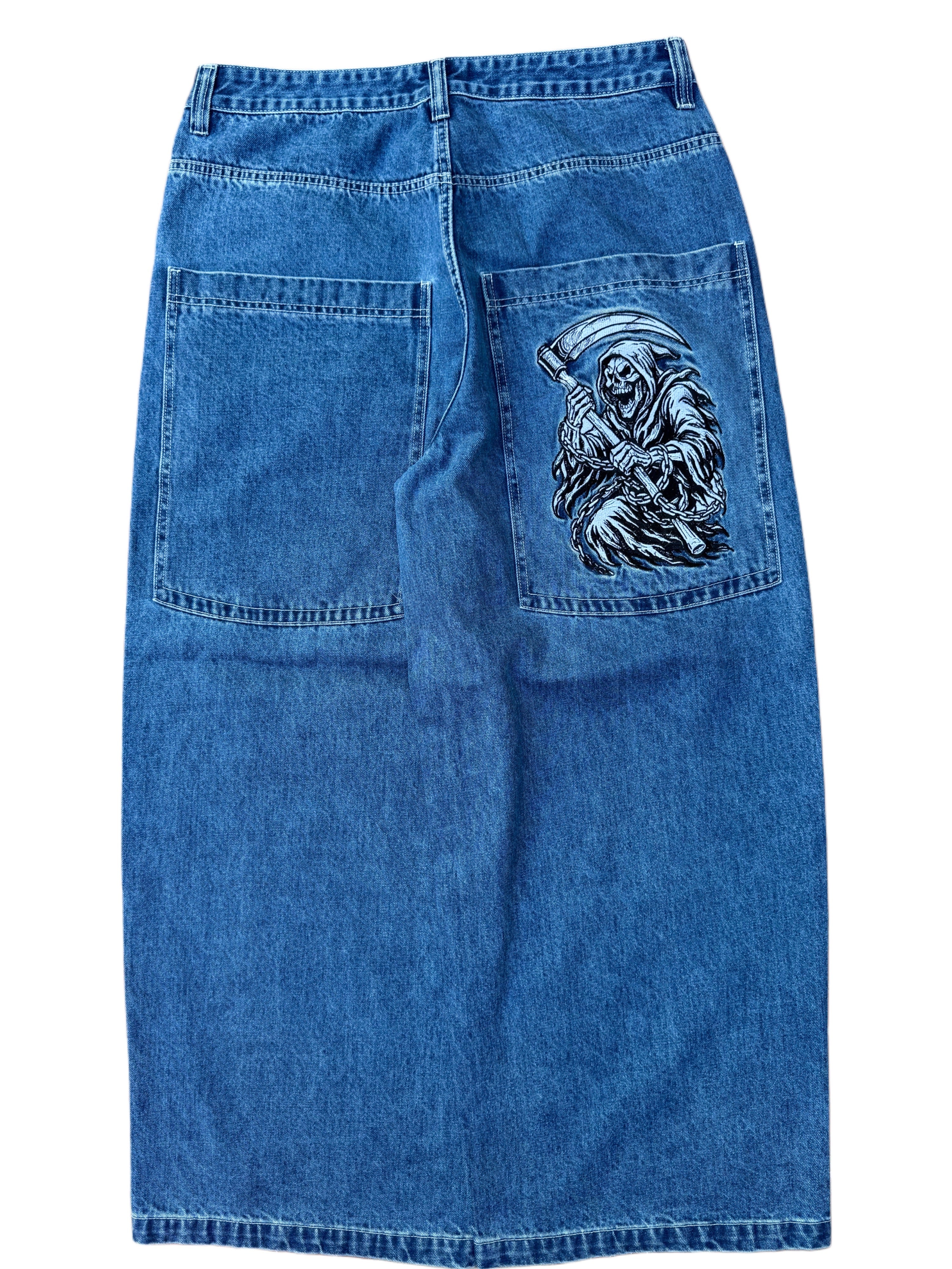 Blue Wide Leg GLOE Grim Reaper Jeans V2