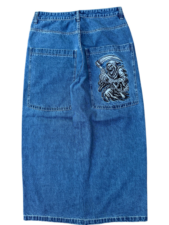 Blue Wide Leg GLOE Grim Reaper Jeans V2