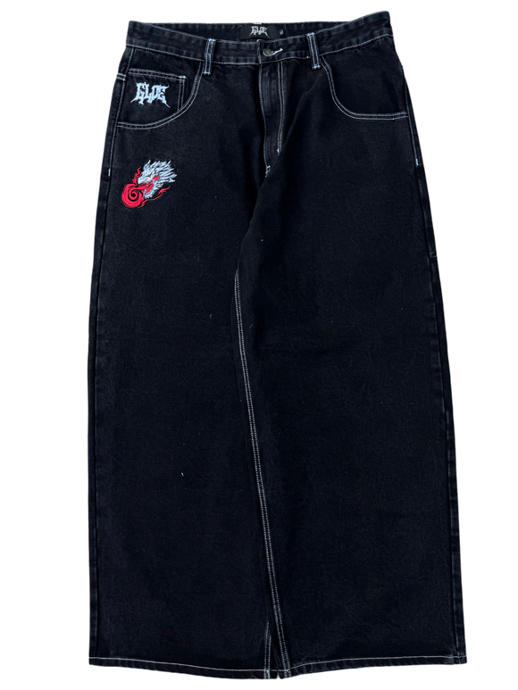 OG Black Wide Leg GLOE Dragon Jeans V1